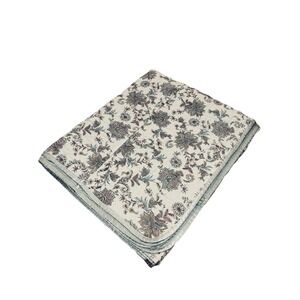 Vtg Bella Notte Linens Double Sz Linen Green Blue Floral Quilt Silky Back 74x95